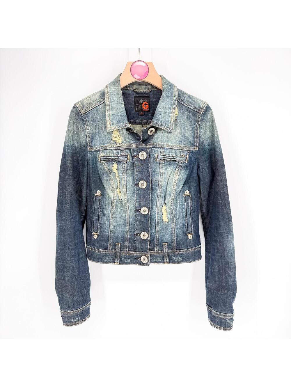 G‎ by Guess Distressed Denim Jacket Blue Button Pockets Collared Women Small